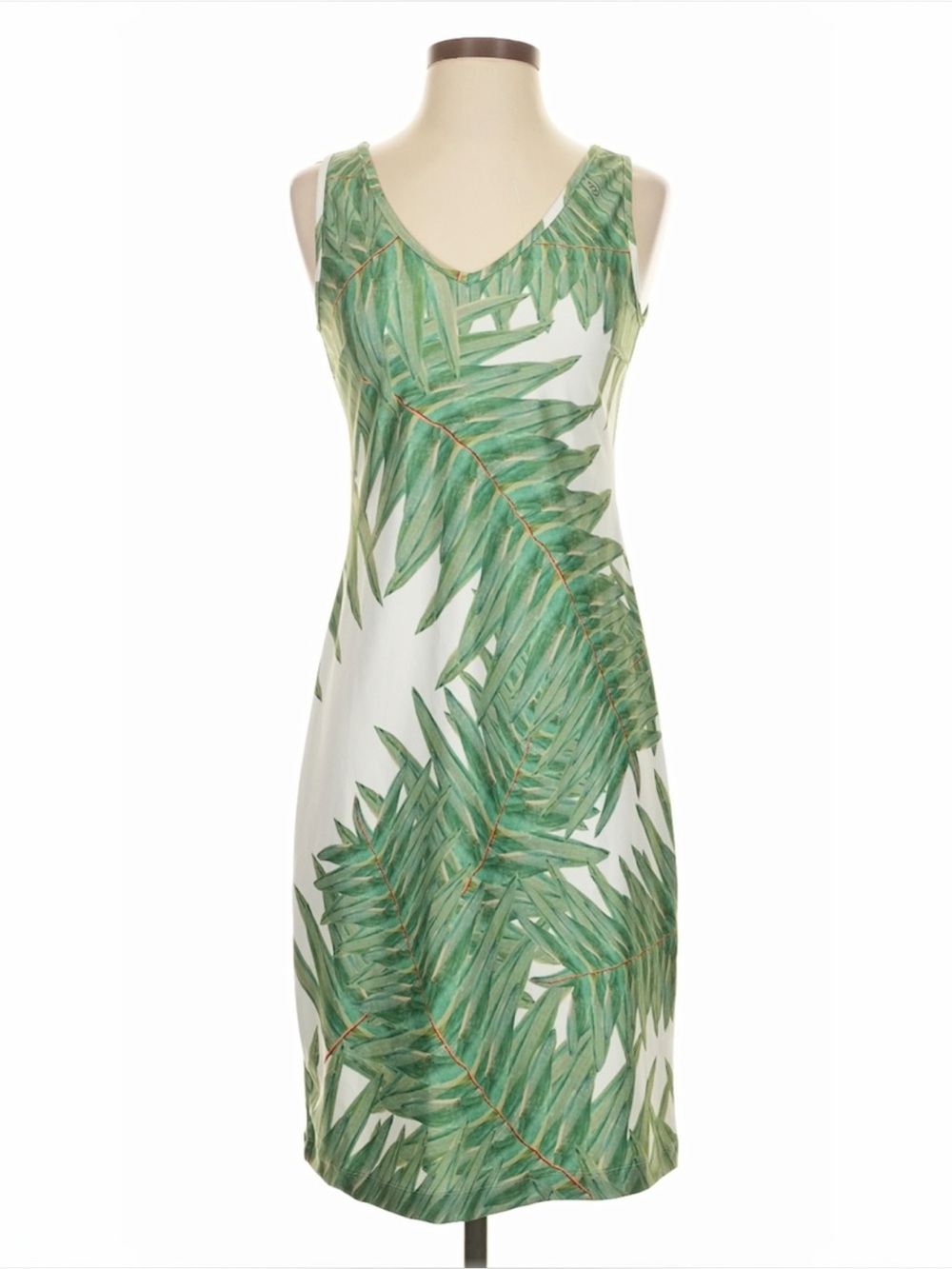 Ala Von Auersperg XS Cocktail Dress White Green Queen Palm Leaves Leaf Sheath